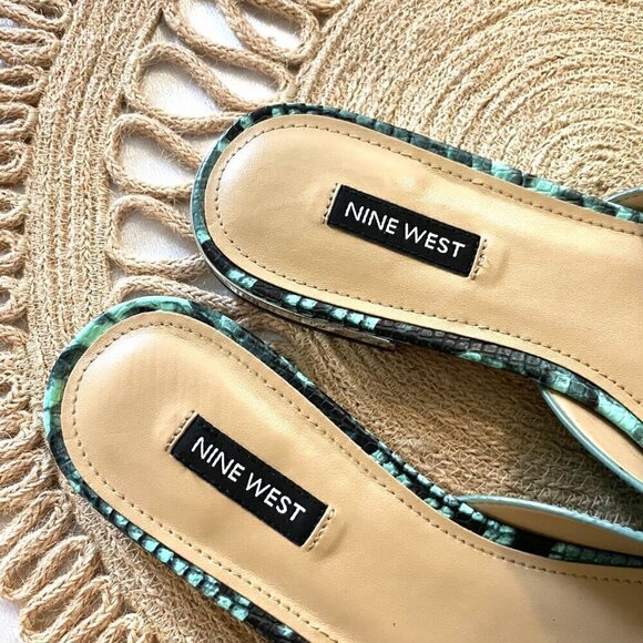 Nine West Blue Snakeskin Faux Leather Risha Mules Size 9 - Picture 2 of 7